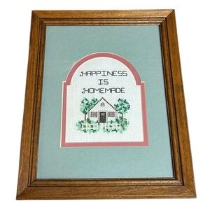 “Happiness is Homemade ” Cross Stitch Picture Matted & Framed 9x11”